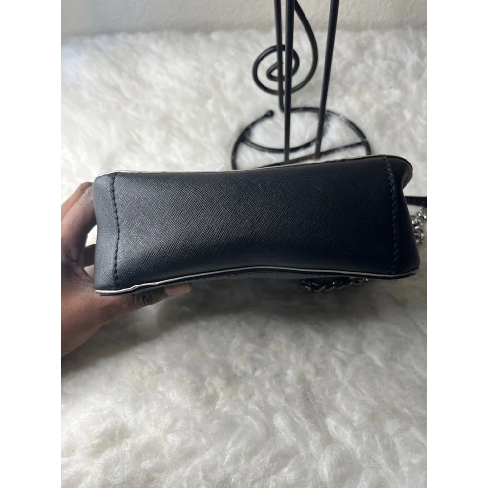 Michael Kors Sloan Specchio Shoulder Flap Bag Black Saffiano Leather Silver Trim